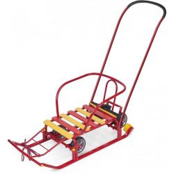 Санки Тимка 5 красный Т5У+/К /Ника/ спинка, толкатель, колеса - фото