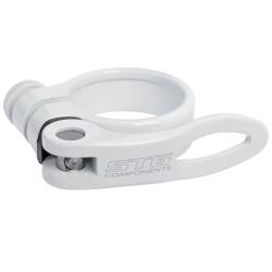 Хомут подсидельный STG 31,8мм с логотипом STG, белый - фото