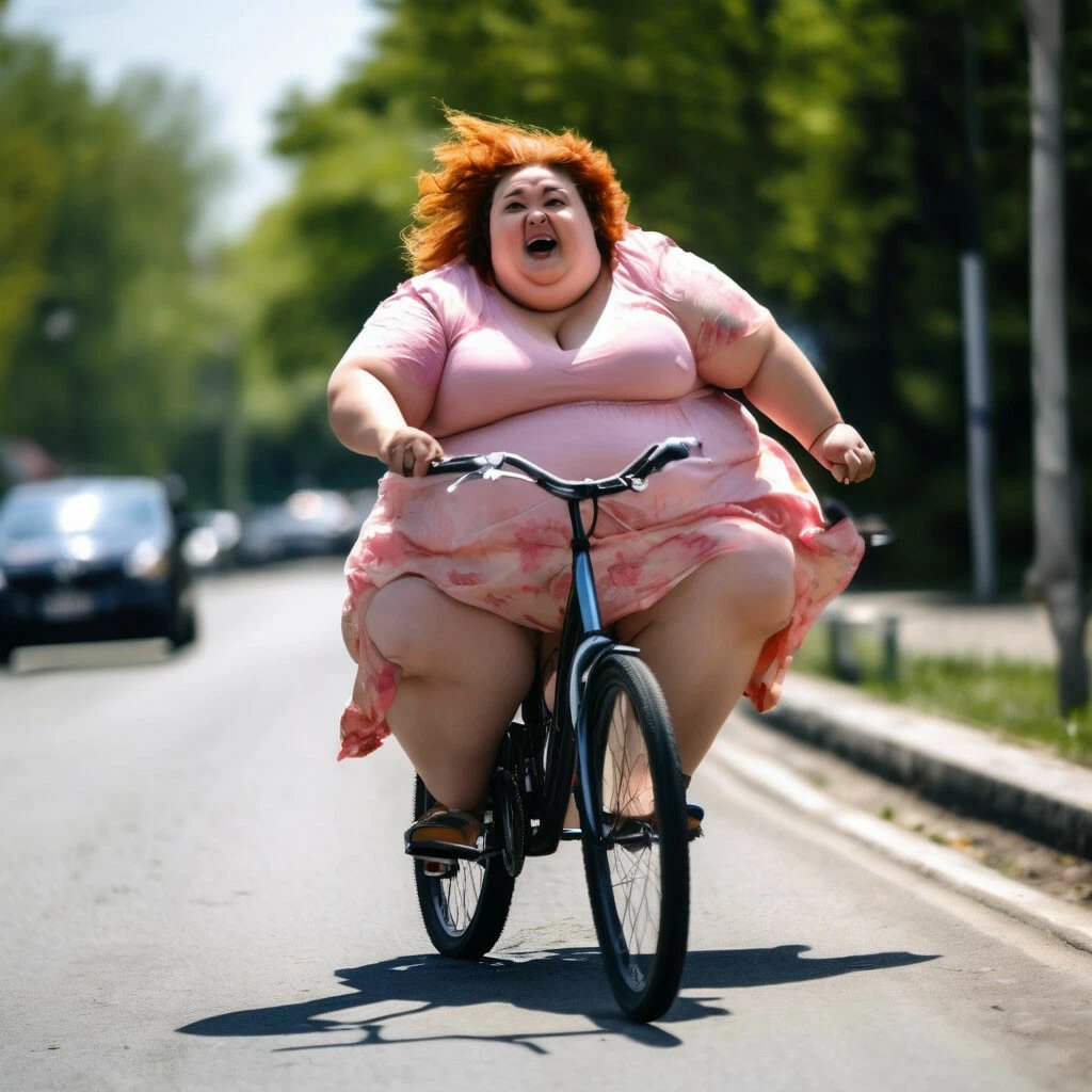 Толстушка на велосипеде