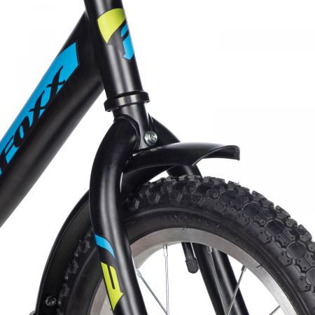 Велосипед Foxx Simple 14 (2025) (Велосипед FOXX 14" SIMPLE чёрный, сталь, тормоз нож, крылья, багажник, полная защ.цепи)