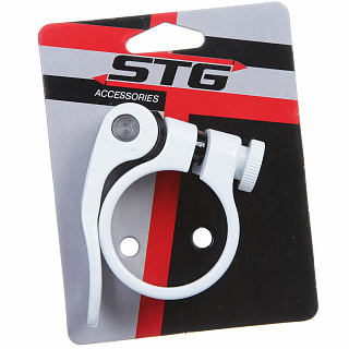 Хомут подсидельный STG 34,9мм с логотипом STG, белый - фото