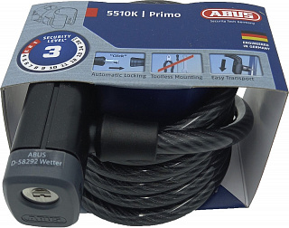 Замок ABUS Primo 5510K/180см SCMU, трос 10 мм, ключ, с кронштейном, черный, 05-0014245 - фото