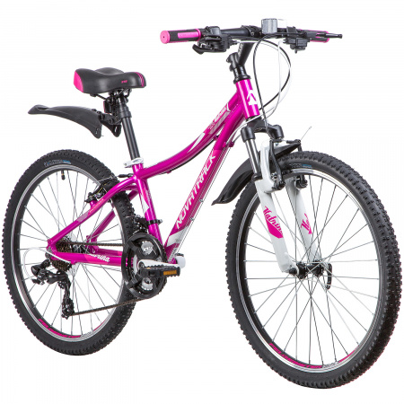 Велосипед NOVATRACK KATRINA 24" (2019) (Велосипед NOVATRACK 24" KATRINA, алюм.рама 12" фиолетовый, 21-скор, TY300/TS38/TZ500, V-brake)