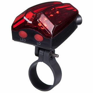 Фонарь велосипедный STG задний JY-2L-A, 5 диода, 4 функции + лазер 3 функции, батарея:ААА*2 (в комп - фото