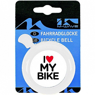 Звонок M-Wave Bella 3D "I love my bike", сталь/пластик, D=55мм, белый (на блистере), 5-420121 - фото