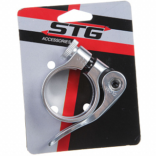 Хомут подсидельный STG 31,8мм с логотипом STG, хром - фото