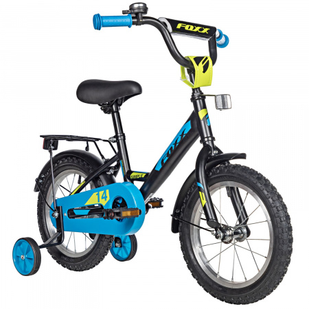 Велосипед Foxx Simple 14 (2025) (Велосипед FOXX 14" SIMPLE чёрный, сталь, тормоз нож, крылья, багажник, полная защ.цепи)