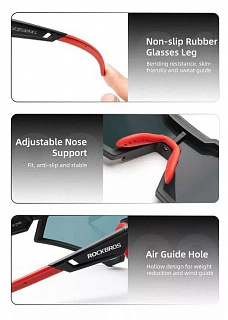 Очки велосипедные Rockbros, оправа черно красная, линзы с поляризацией красные, RB_14110006005 - фото